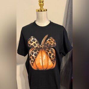 Gildan Black Tee with Orange and Brown Pumpkin Design